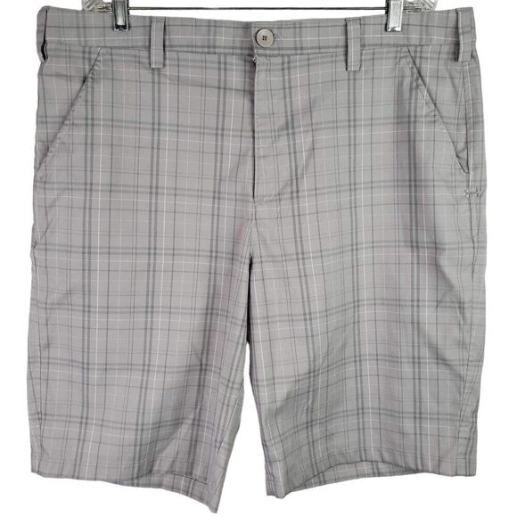 Under Armour UA Shorts Men's Size 40 Gray Plaid Chino Golf Performance Stretch - Picture 2 of 12